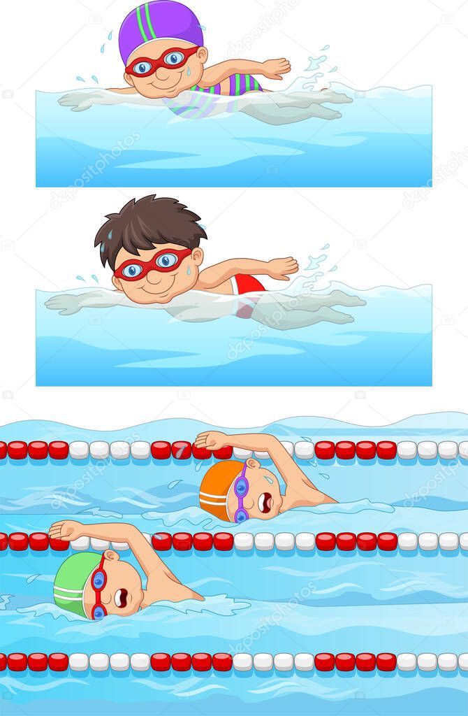 Vector illustration of Swimming sport banners set with swimmers in the swimming pool