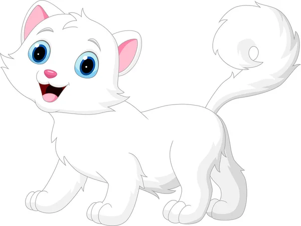 Εικονογράφηση Διάνυσμα Του Cartoon Αστεία Λευκή Γάτα Απομονώνονται Λευκό Φόντο — Διανυσματικό Αρχείο