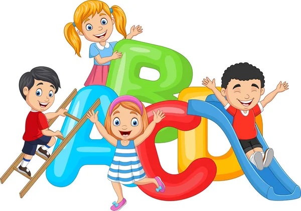 Çizgi filmdeki mutlu çocukların vektör çizimi