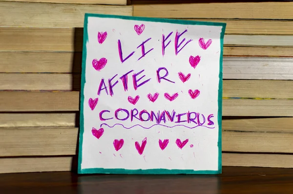 Life Covid Coronavirus Books Poster Message — Stock Photo, Image