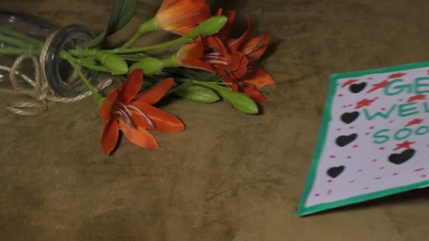 Get Well Soon Flowers Card Having Text Message — Stock Video