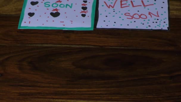 Get Well Soon Cards Two Different Types Designs Table — Stock Video