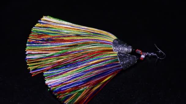 Twee Kleurrijke Draad Gebaseerde Oorbellen Tentoongesteld Voor Sieraden — Stockvideo