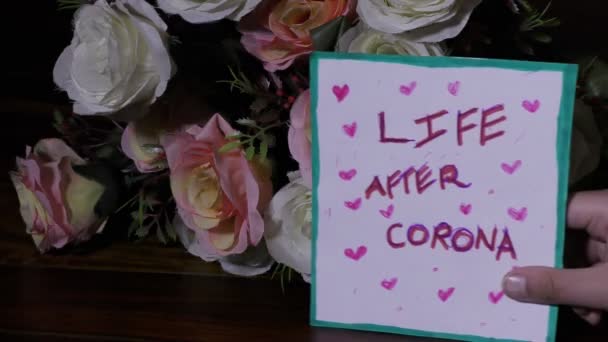 Vida Após Coronavírus Covid Pôster Surto Corona Com Flores Fundo — Vídeo de Stock