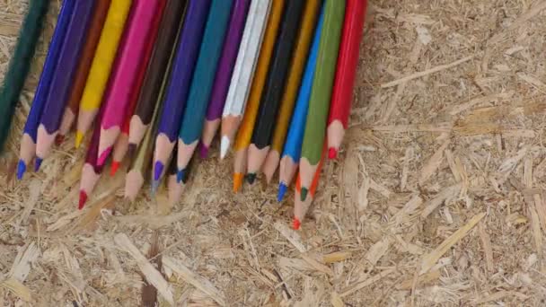 Multi Színes Ceruzák Kézműves Durva Felületen Megjeleníti Azt — Stock videók