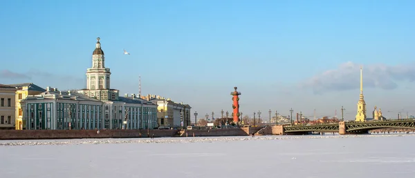 Вид на музей, Ростральная колонна, Петропавловская крепость, Санкт-Петербург — стоковое фото