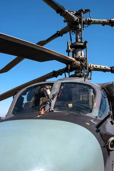 Details of the rotor and part of the body of modern military helicopters closeup. — Stock Photo, Image