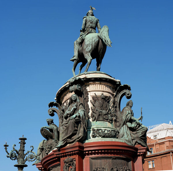 St. Petersburg, Russia - September 24, 2017: The Monument to Nicholas I, a bronze equestrian monument of Nicholas I.
