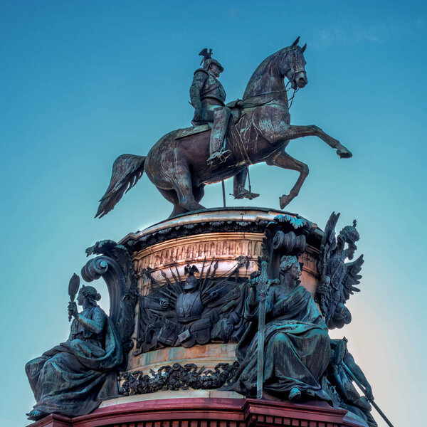 St. Petersburg, Russia - September 24, 2017: The Monument to Nicholas I, a bronze equestrian monument of Nicholas I.