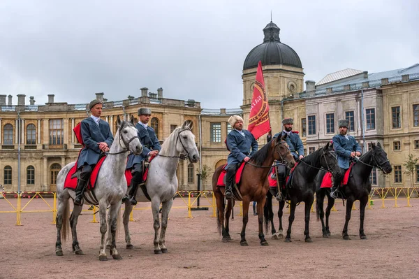 Gatchina, St. Petersburg, Rusya Federasyonu - 30 Eylül 2017: Sirk atı Kazaklar Gatchina Palace tören üzerinde İmparator Paul yıldönümü Rezervasyonun yapıldığı gün ben.