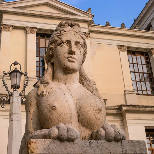 Conegliano, italien - 13. Oktober 2017: Skulptur eines weiblichen Löwen am Eingang zur Akademie. — Stockfoto