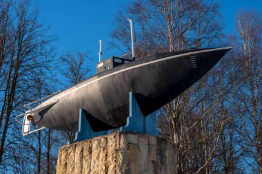 Gatchina, Rusya - 27 Mart 2018: Anıt ilk Rus denizaltısı.