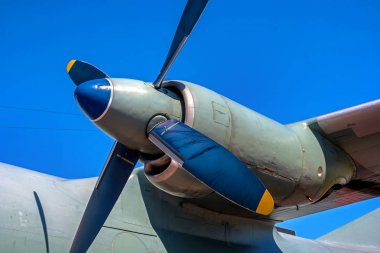 Pushkin, Rusya - 5 Haziran 2017: Turboprop motoru ile pervane. Yakın çekim.