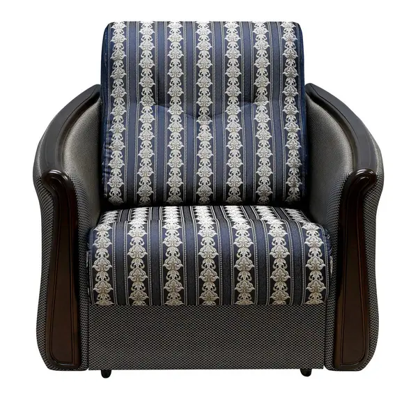 在白色背景上隔离的扶手椅。椅子用白色的木制覆盖物装饰 — 图库照片