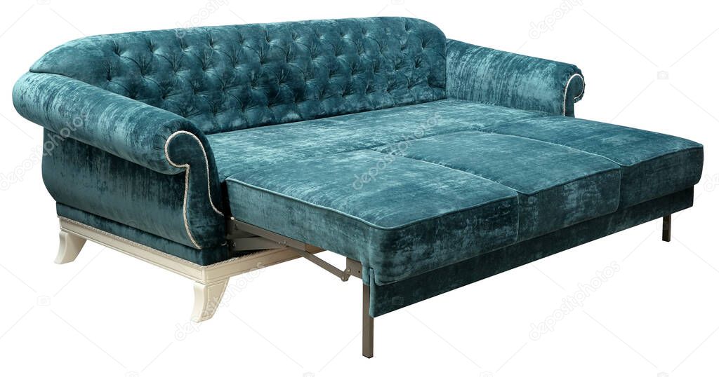 Sofa isolated on white background. Including clipping path. The sofa is laid out for sleep