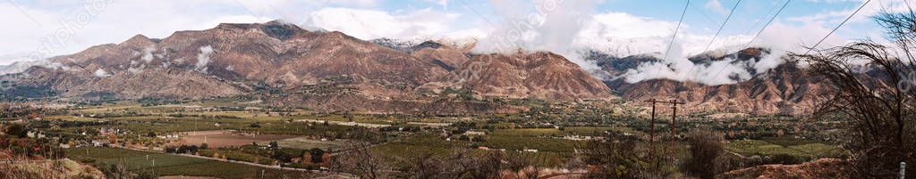 Panorama of Ojai Valley and surrounding mountains and farmlands
