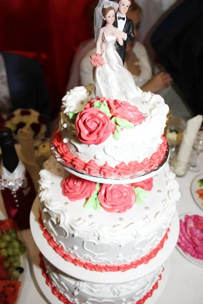 Piękny pyszny duży tort weselny, uczta — Zdjęcie stockowe