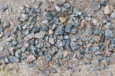 Küçük renkli ezilmiş taş nemli yeryüzüne yerleştirilmiş.