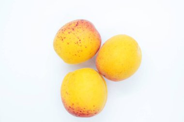 Beyaz arka planda güzel, taze kayısılar var.