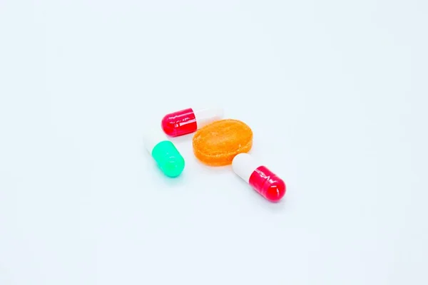 Pills Vitamins Medicines Located White Background — Stock Photo, Image