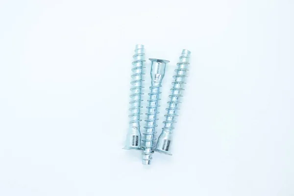 White Metal Screws Located White Background — Stock Photo, Image