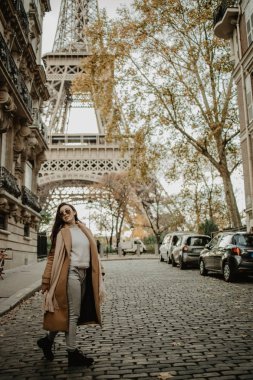Güzel esmer kız Paris 'te poz veriyor. 