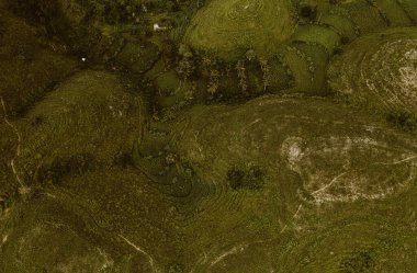 Nusa Penida Adası 'ndaki Teletubbies tepeleri Ufukta nefes kesen manzaralı yeşil tepe manzarası.. 