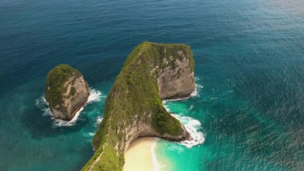 Flygfoto Över Den Tropiska Kusten Nusa Penida Stranden Kelingking Bali — Stockvideo