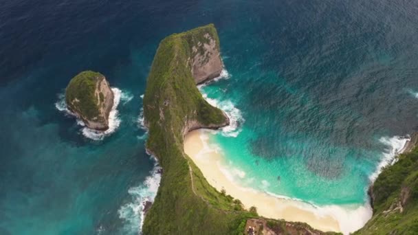 Vista Aérea Costa Tropical Isla Nusa Penida Playa Kelingking Bali — Vídeo de stock