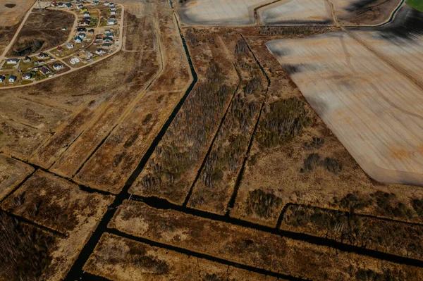 Campos Arados Vazios Início Primavera Início Temporada Jardinagem Vista Aérea — Fotografia de Stock