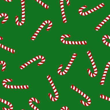 Çubuklu, kusursuz yeşil Noel deseni. Mutlu yıllar ve mutlu noeller. Tekstil, kumaş ve duvar kağıtları için kış tatili baskısı.