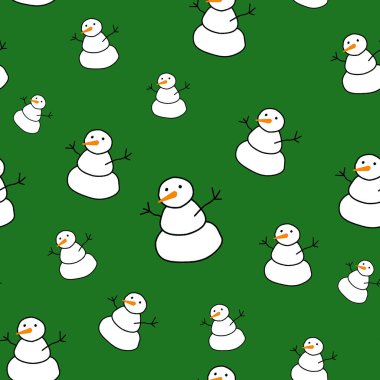 Tatlı kardan adam yeşil arka planı. Kusursuz bir Noel deseni. Sezon illüstrasyonu. Kış kalıpları.