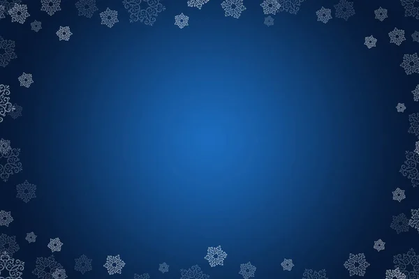 Gradiente de Navidad Fondo con marco de copos de nieve. Marco decorativo de copos de nieve sobre fondo azul . — Foto de Stock