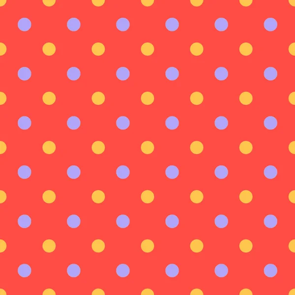 빨간색 바탕에 주황색 과 파란색 폴카 점 이 있는 솔기없는 무늬, 빨간 질감 혹은 배경 — 스톡 사진