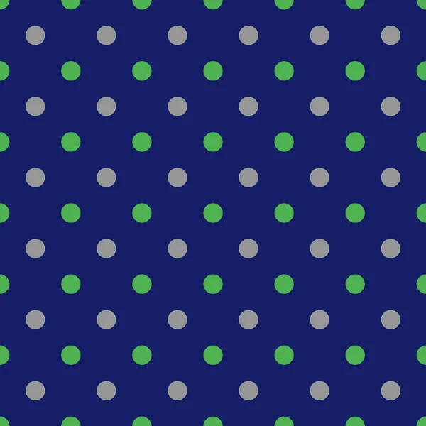 Płynny wzór, faktura lub tło ze srebrnymi szarymi i zielonymi kropkami polki na niebieskim tle — Zdjęcie stockowe