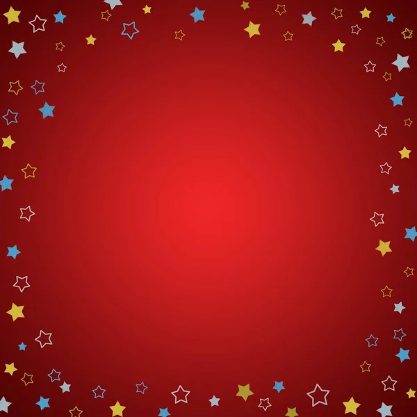 Τετράγωνο πλαίσιο με πολύχρωμα αστέρια στο φόντο κόκκινη κλίση, κομφετί — Φωτογραφία Αρχείου