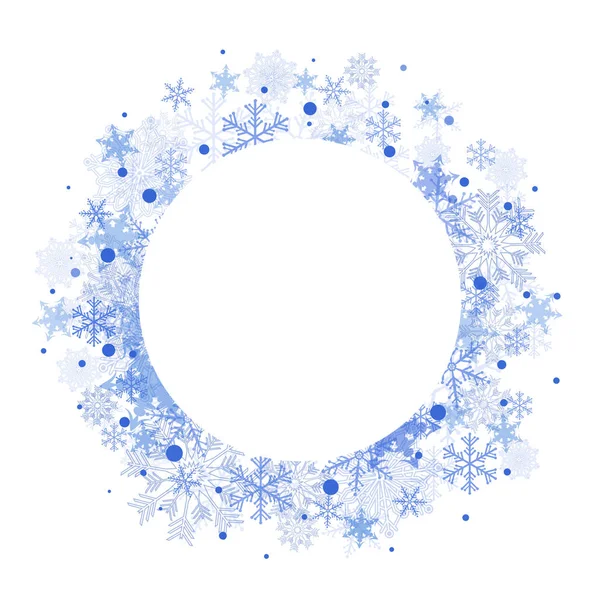 Zimowa okrągła rama płatków śniegu. Puste miejsce na SMS-a. Nowy Rok i kartka świąteczna — Zdjęcie stockowe