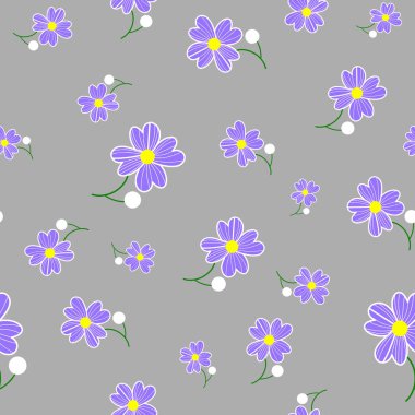 Kusursuz çiçekli spreyleme kalıbı. Gri arka planda mavi çiçek deseni. Anneler Günü, 8 Mart