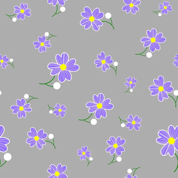 Seamless cute floral spting pattern background. Blue flower pattern on gray background. Mothers Day, 8 March