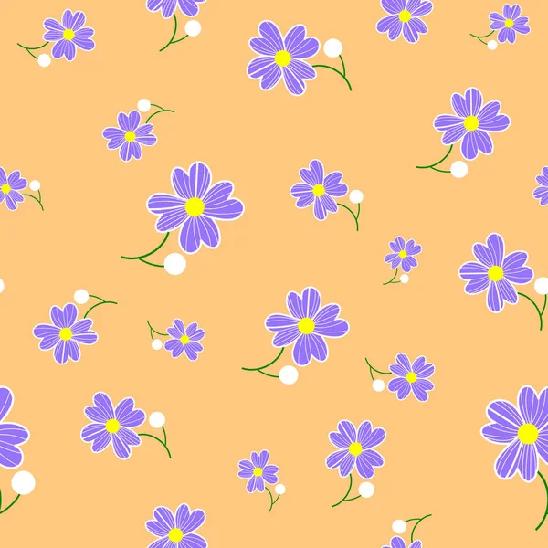 Seamless cute floral spting pattern background. Blue flower pattern on orange background. Mothers Day, 8 March — Stock Photo, Image