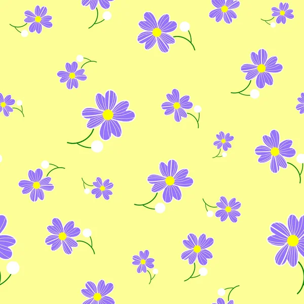 Seamless cute floral spting pattern background. Blue flower pattern on yellow background. Mothers Day, 8 March — Stock Photo, Image