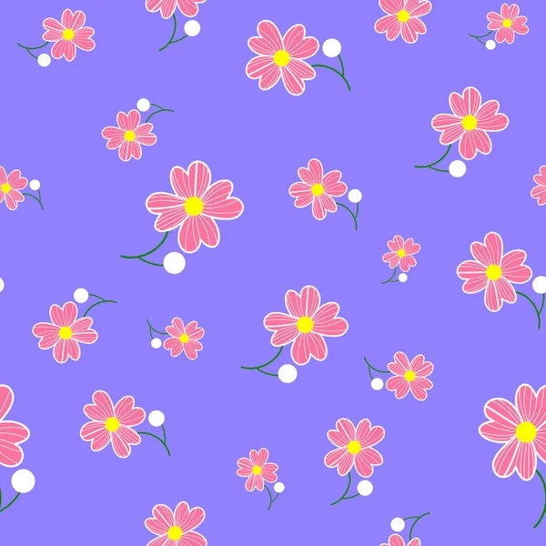 Seamless cute floral spting pattern background. Pink flower pattern on blue background. Mothers Day, 8 March — Stock Photo, Image