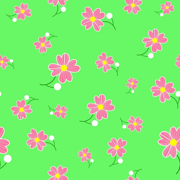 Seamless cute floral spting pattern background. Pink flower pattern on green background. Mothers Day, 8 March — Stock Photo, Image