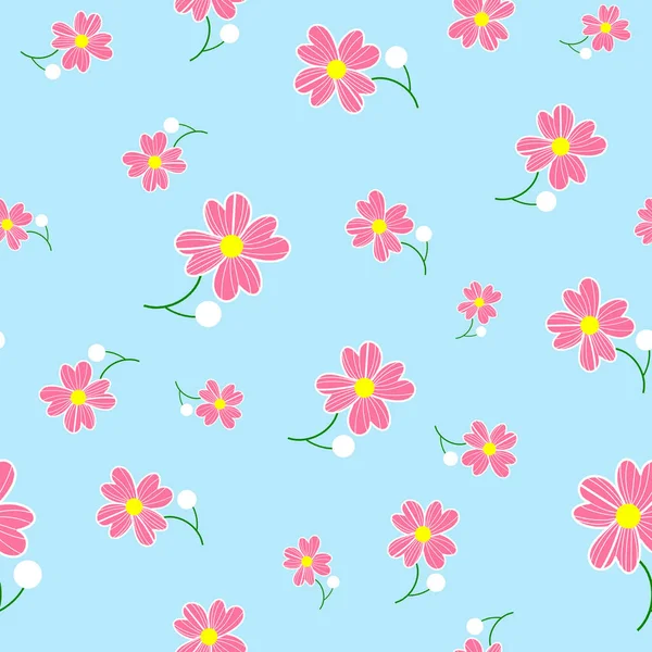 Seamless cute floral spting pattern background. Pink flower pattern on blue mint background. Mothers Day, 8 March — Stock Photo, Image