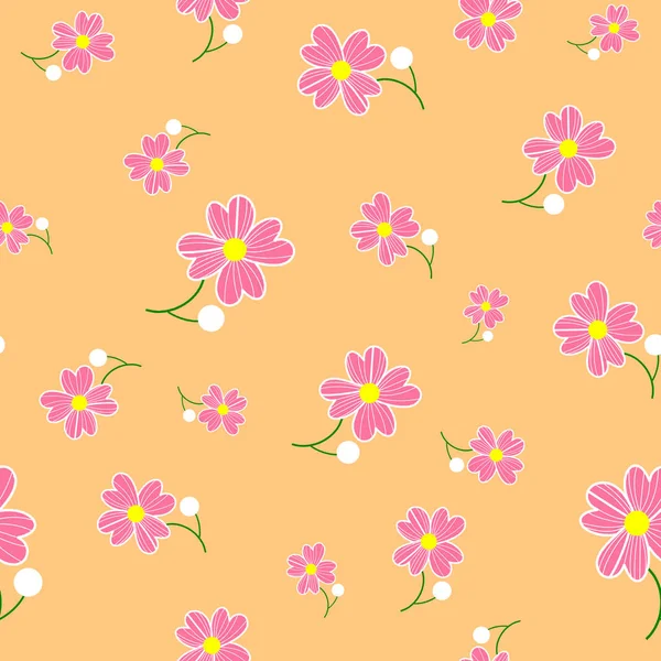 Бесшовные милые цветочные пряди фон шаблон. Розовый цветочный узор на оранжевом фоне. День матери, 8 марта — стоковое фото