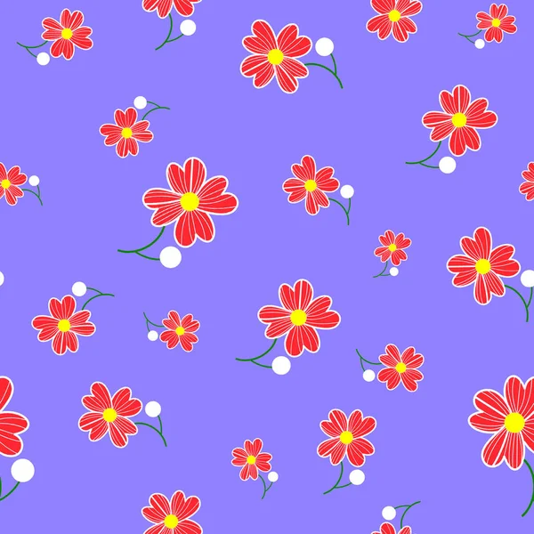 Seamless cute floral spting pattern background. Red flower pattern on blue background. Mothers Day, 8 March — Stock Photo, Image