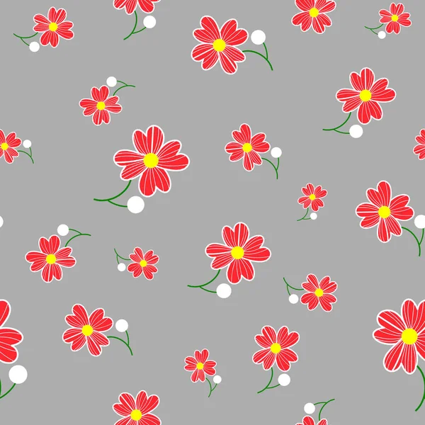 Seamless cute floral spting pattern background. Red flower pattern on gray background. Mothers Day, 8 March