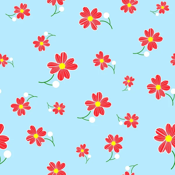 Nahtlose niedliche Blumen spting Muster Hintergrund. rotes Blumenmuster auf blauem Minzgrund. Muttertag, 8. März — Stockfoto