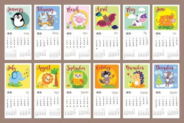 Calendario Animali svegli — Vettoriale Stock