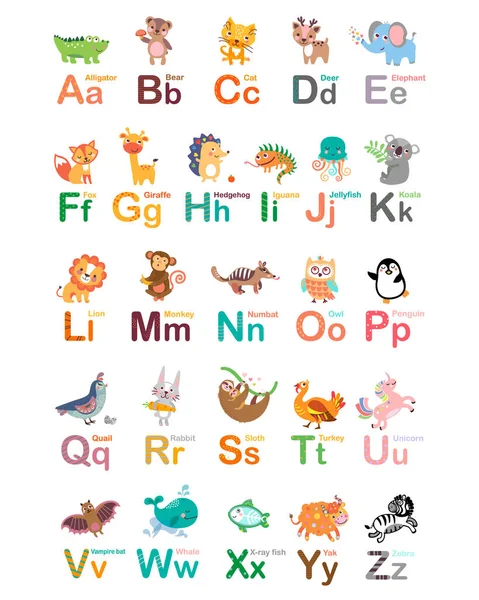 Illustration Vectorielle Alphabet Animal Mignon — Image vectorielle